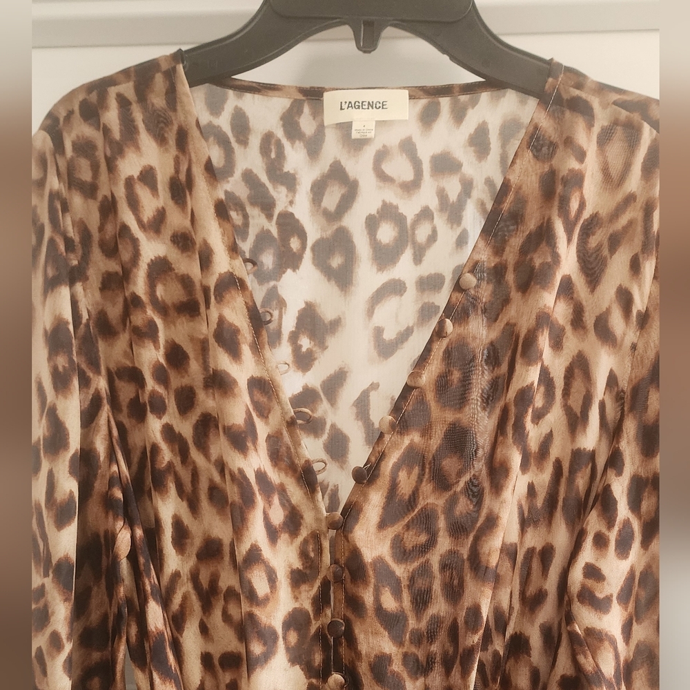 L'AGENCE Callum Leopard Print Sheer Silk Maxi Dress NWOT - Picture 7 of 11